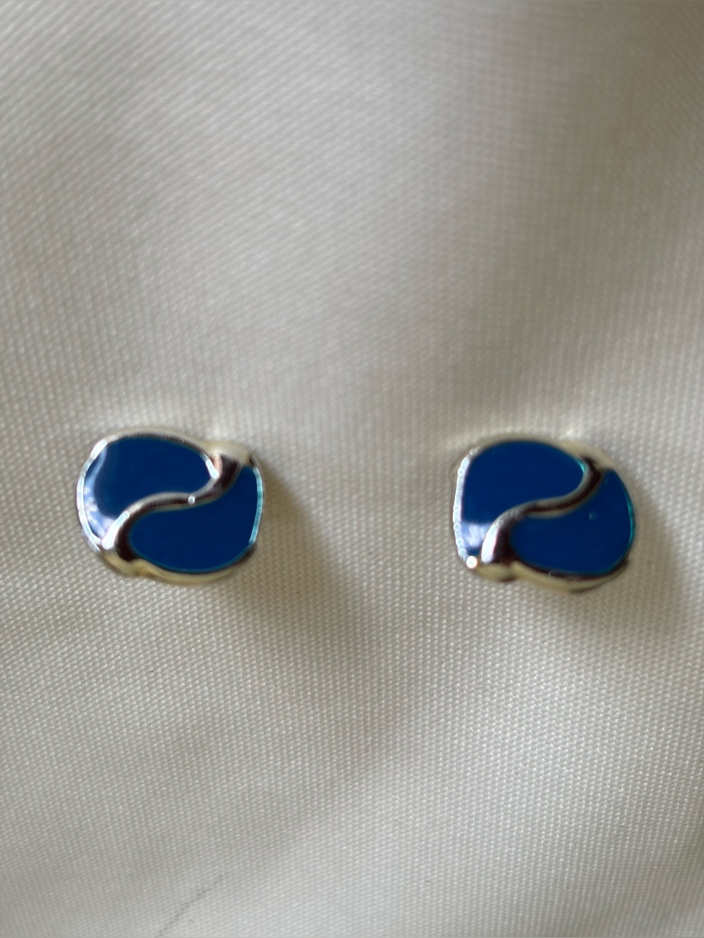 Vintage Modernist Style Blue Enamel Stud Earrings
